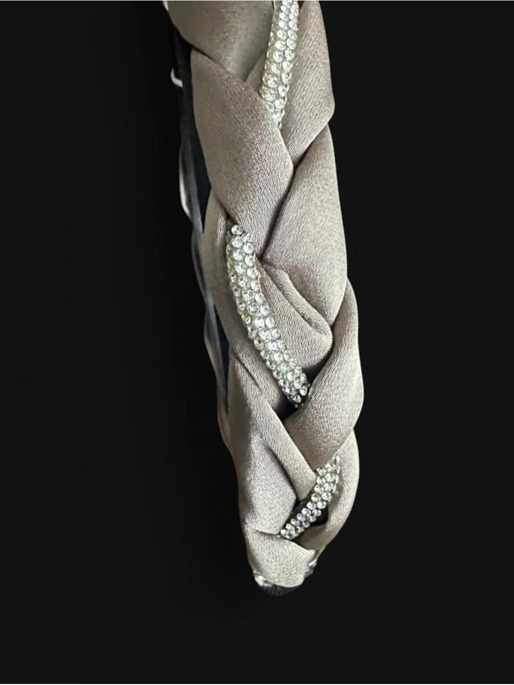 Braided Taupe Headband with Crystal Accent